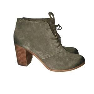 Toms Boots Womens 8 Lunata Ankle Bootie Olive Suede Lace Up Casual Block Heels